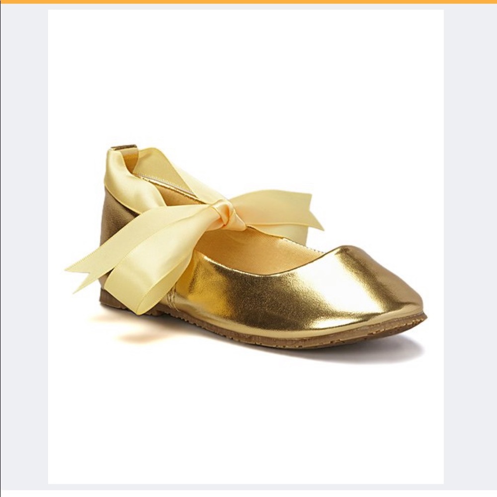 Gold bow leather ballet flat-Girls